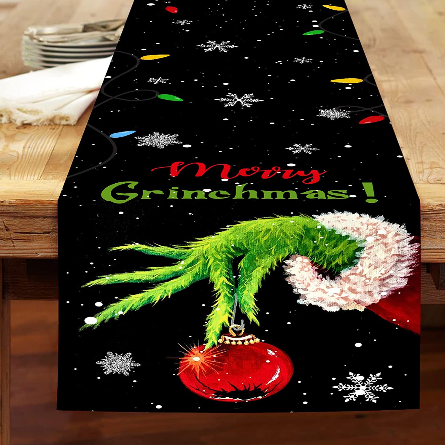 Grinch Table Runner Party Tablecloth AntiStain Dining Tablecloth