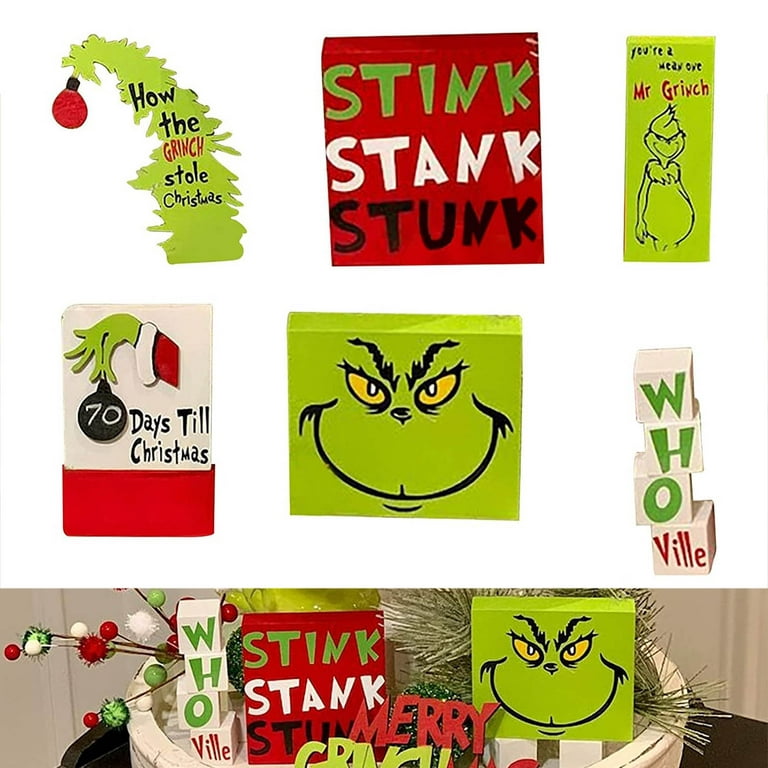 Grinch Tiered Tray Decor,Green Christmas Tree Wooden Signs