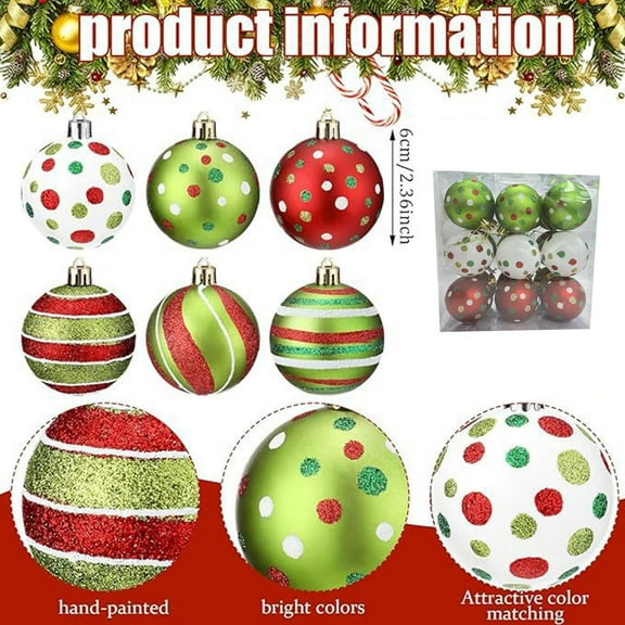 Tree Decorations,Christmas Ball Ornaments,Christmas Ball Ornaments,Christmas Tree Decorations,Glittering Hanging Xmas Balls for Tree Decoration(18pcs 2.4in)