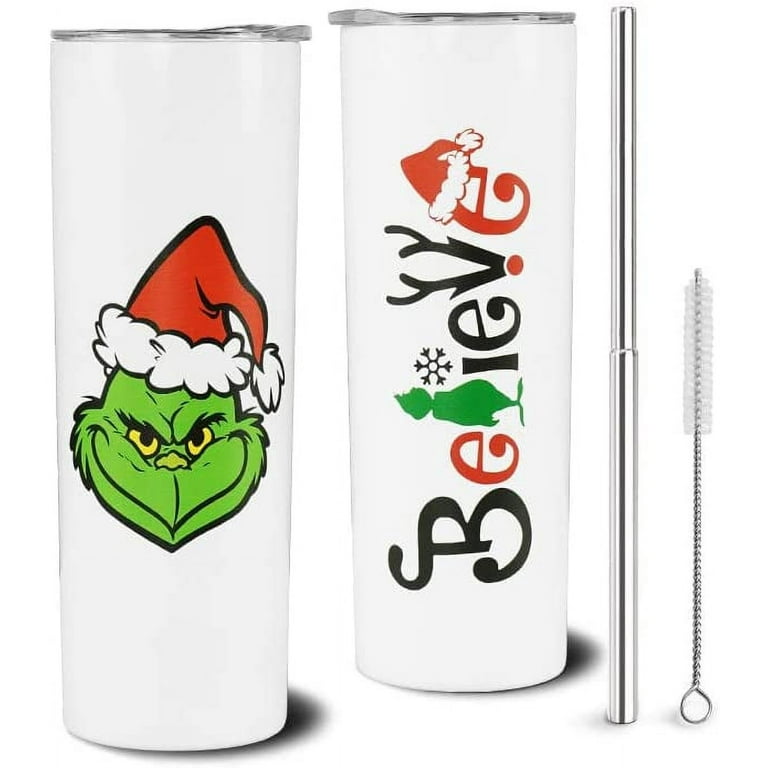 Grinch Tumbler With Lid and Straw Stainless Steel 20oz Grinch Skinny  Tumbler Insulated Grinch Cups Merry Grinchmas Believe Grinch Coffee Mug  Water Bottle Christmas Gifts for Women 