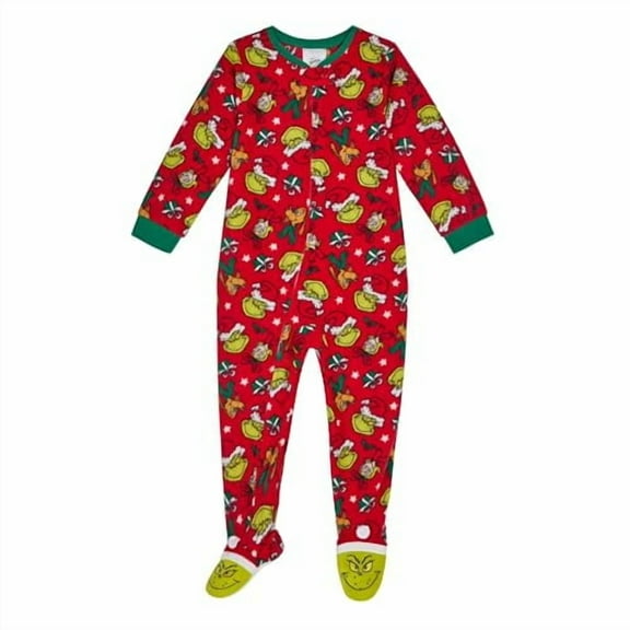 Grinch Who Stole Christmas Christmas Character One-Piece Footed Blanket Sleeper, Red (2T)