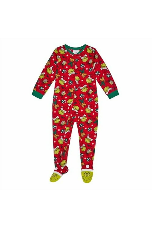 Grinch Who Stole Christmas Christmas Character One-Piece Footed Blanket Sleeper, Red (5T)