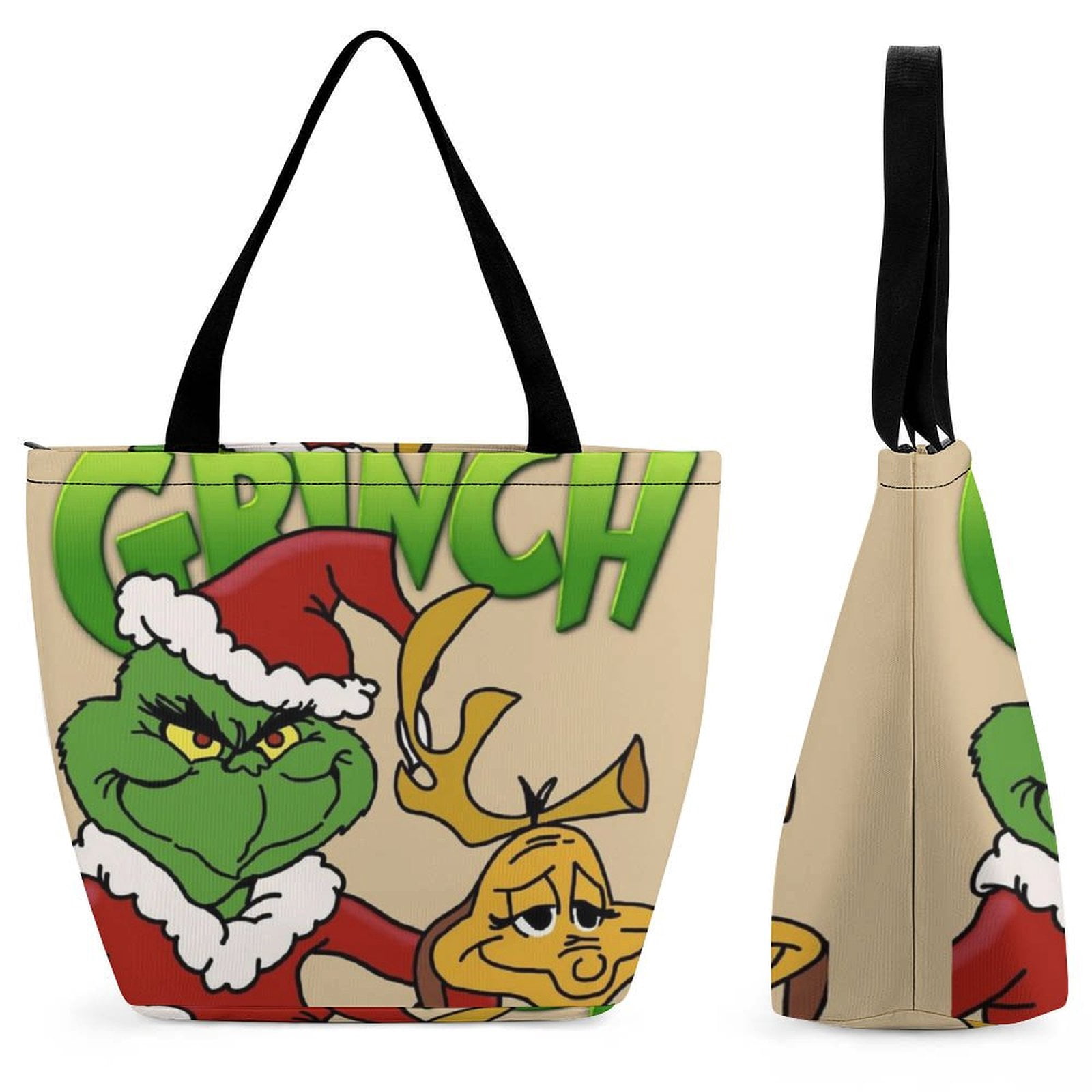 Grinch Women's Handbag Zipper Shopping Bag with Drawstring Handle One ...