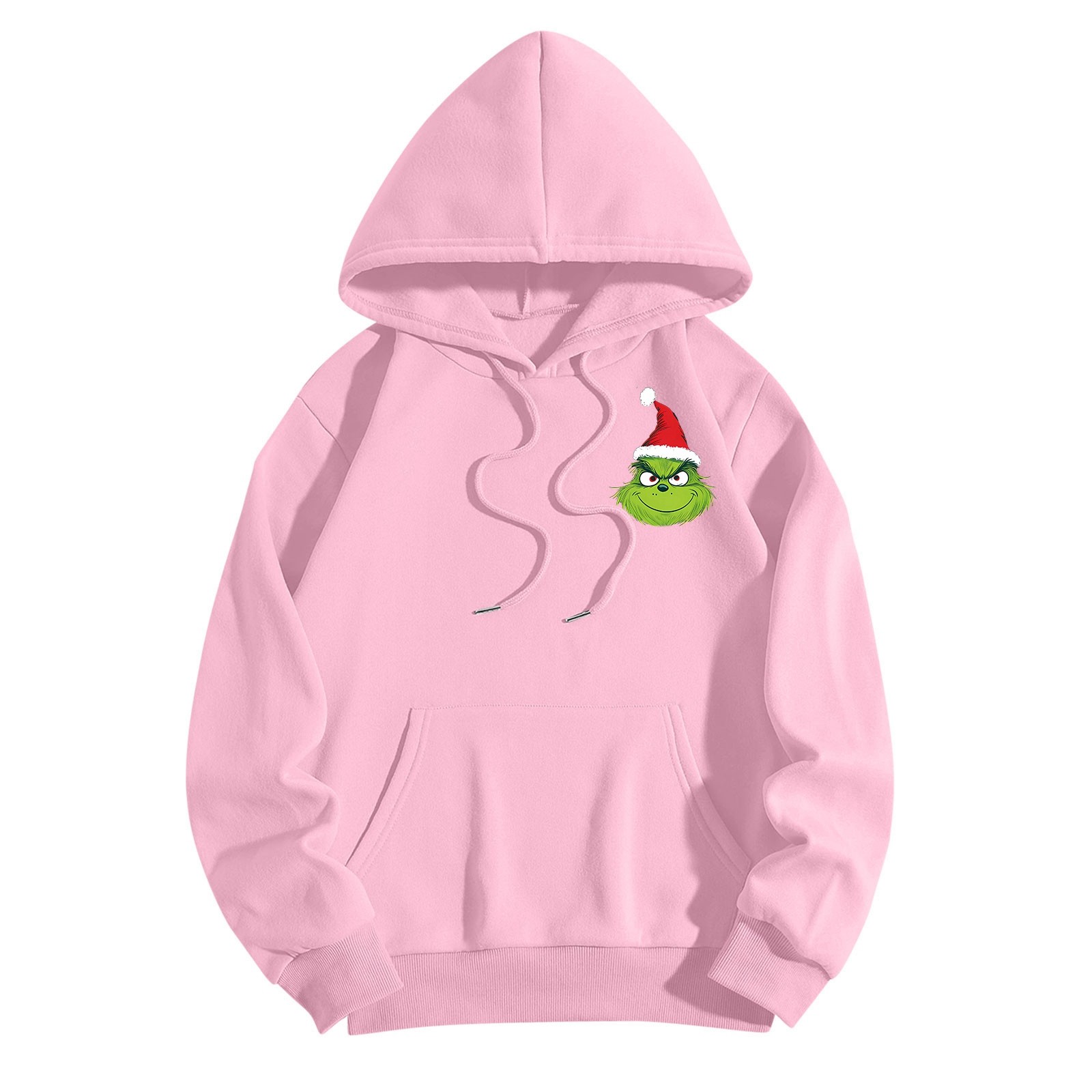 Grinch Women's Pink Hoodie with Cute Green Character and Santa Hat
