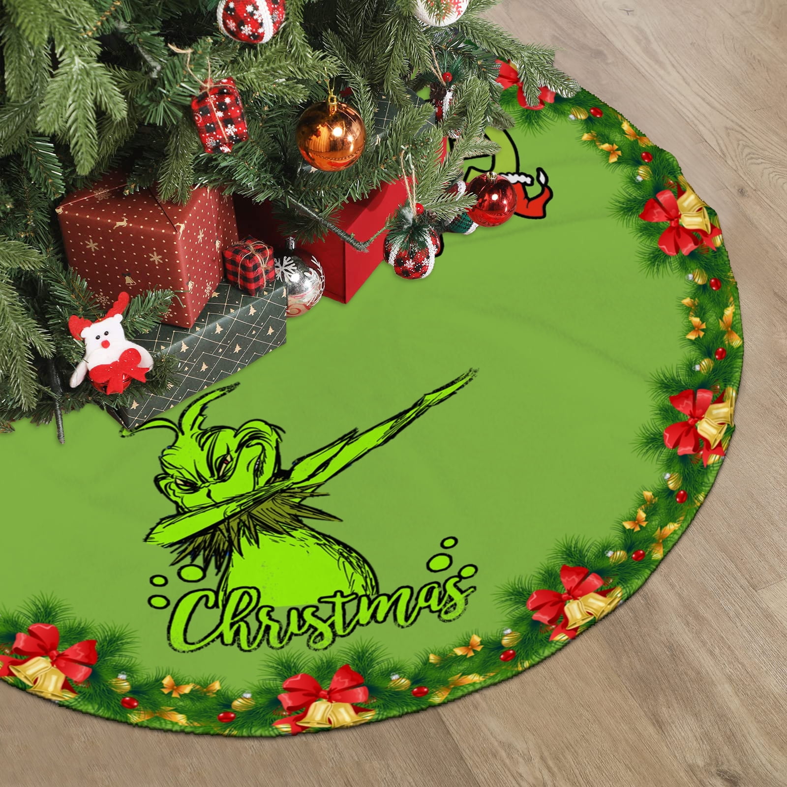 Grinch Xmas Tree Skirt,Spider  Tree Skirt for Xmas Decorations Tree
