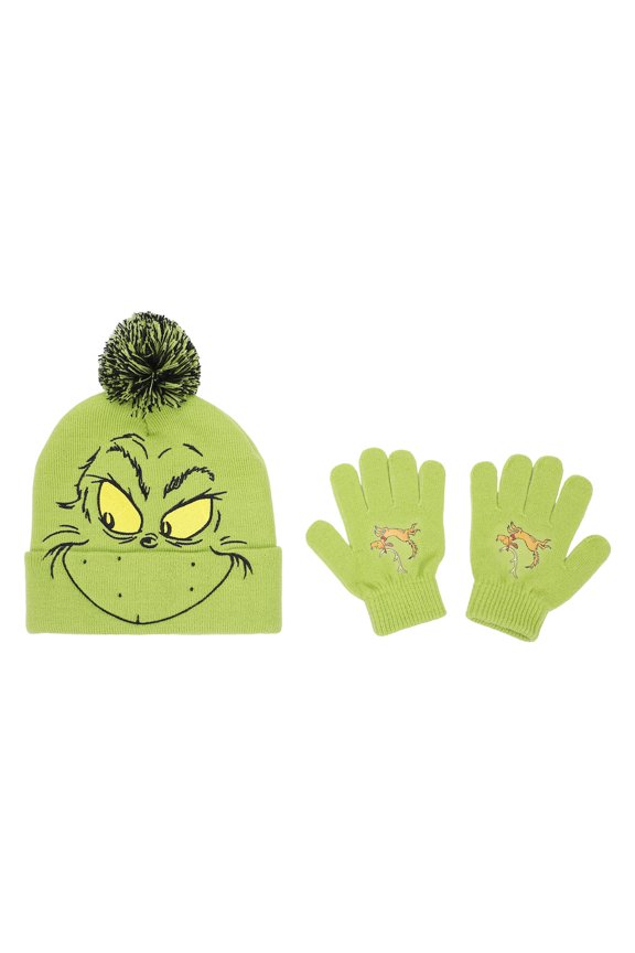 Grinch Youth Character Cuffed Beanie and Gloves Set