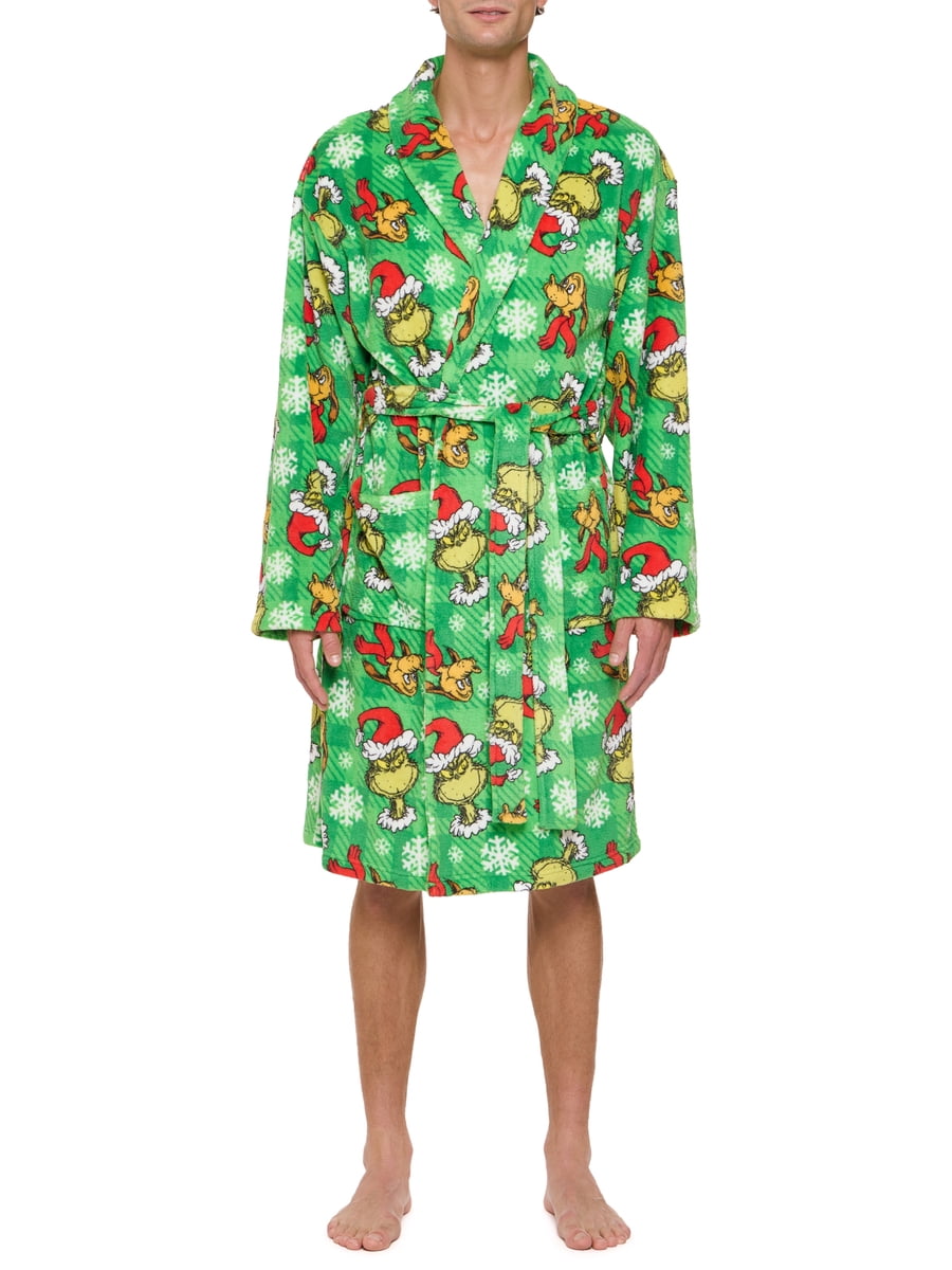 Dr. Seuss' The Grinch Men's Green Plush Bathrobe with Pockets
