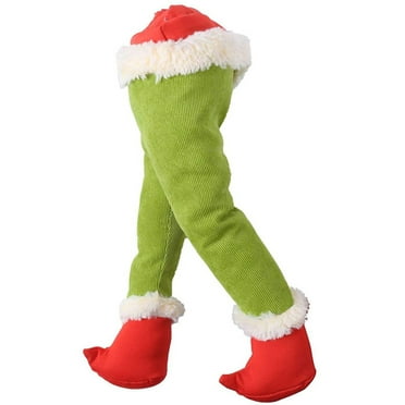 Grinch steals Christmas plush elf legs, Christmas decorations