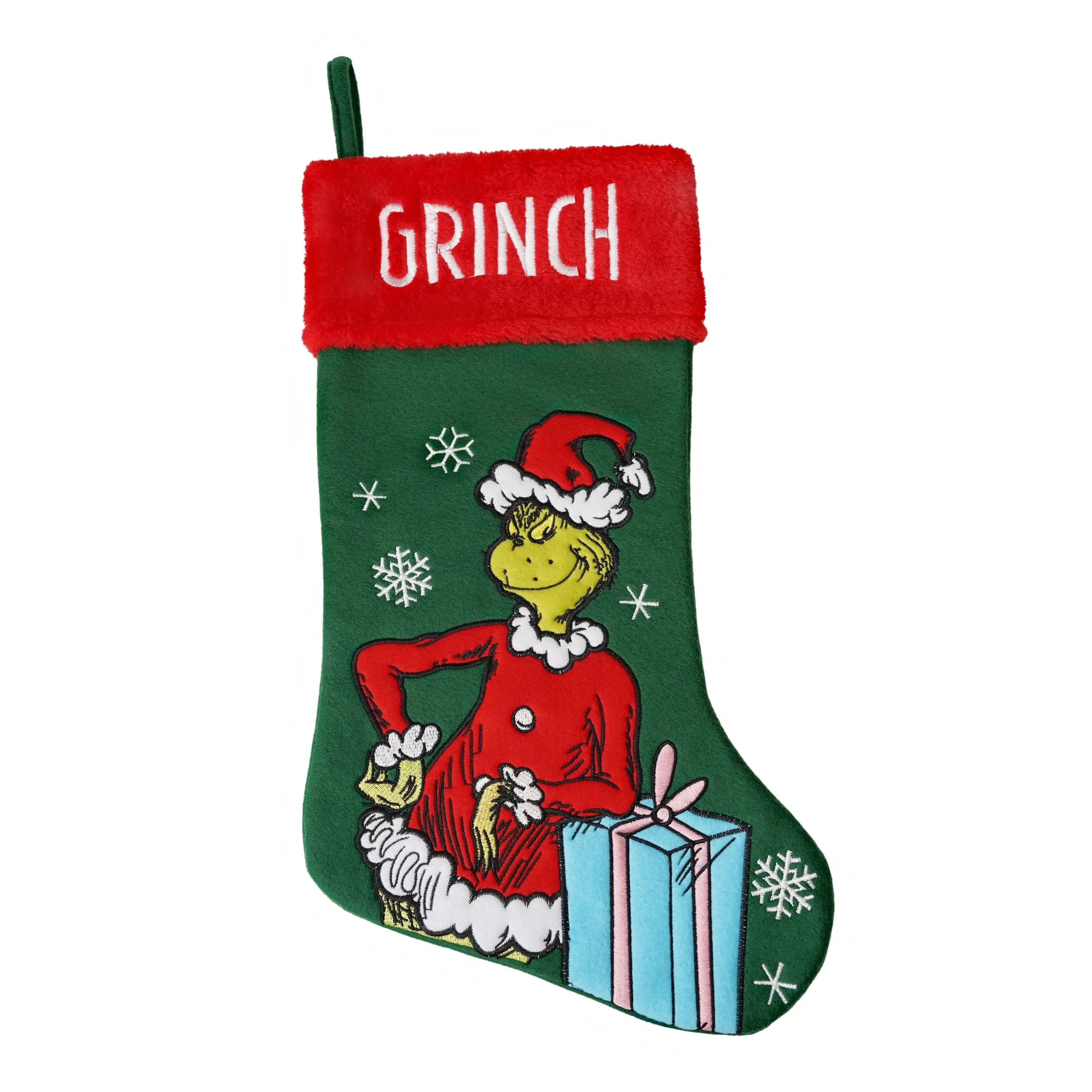 Feelin' Grinchy Green and White Christmas Stocking