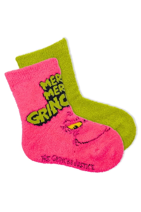 Grinch x Justice Girls Cozy Socks, 2-Pack, Sizes S/M-M/L