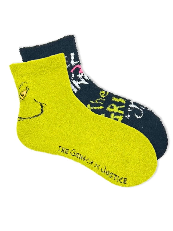 Grinch x Justice Girls Cozy Socks, 2-Pack, Sizes S/M-M/L