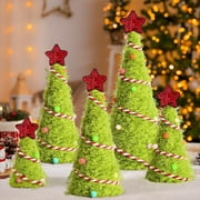 Yastouay 5Pcs Mini Christmas Tree,Lime Green Cristmas Tree,Furry Tabletop Xmas Cone Tree Christmas Decorations