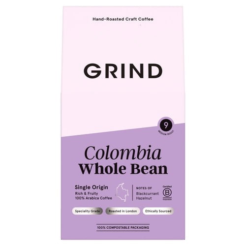 Grind Colombia Single-Origin Whole Bean Coffee 200g, British Import (Pack of 2)