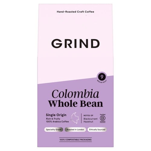 Grind Colombia Single-Origin Whole Bean Coffee 200g, British Import (Pack of 2)