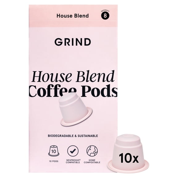 Grind House Blend Coffee Pods Biodegradable & Sustainable 10 Pack 52g, Imported from Britain
