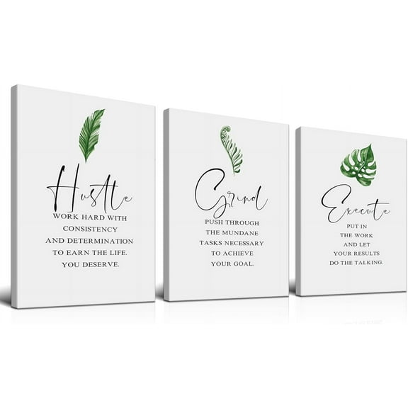 Grind Hustle Execute Wall Art Inspirational Wall Art Motivational Wall Art Office Decor Positive Quotes Wall Decor Motivational Poster Motivational Wall Decor for Office Decor (12''''Wx16''''Hx3PCS)