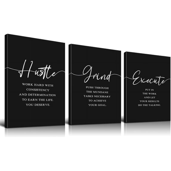 Grind Hustle Execute Wall Art Inspirational Wall Art Motivational Wall Art Office Decor Positive Quotes Wall Decor Motivational Poster Motivational Wall Decor for Office Decor (12''''Wx16''''Hx3PCS)