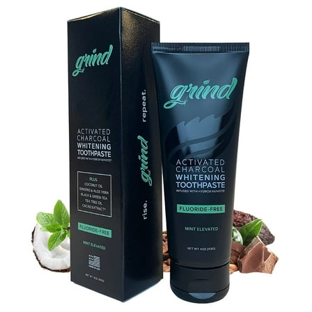 (2 pack) Grind Whitening Toothpaste, Hydroxyapatite, Fluoride Free, Enamel-Safe, Charcoal, 4oz