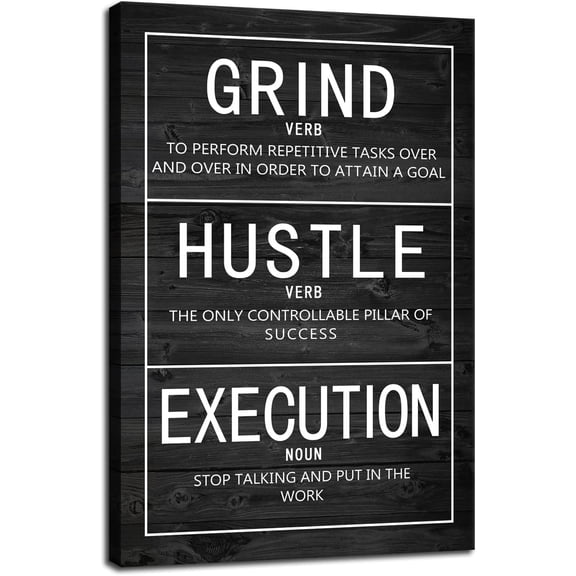 Grind Verb Hustle Verb Execution Noun Inspirational Wall Art Canvas Print Office Decor Inspiring Framed Prints Motivational Posters Quotes for Wall Art Decoration Ready to Hang[12''W x 18''H]