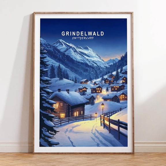Grindelwald Switzerland Winter Ski Print, Unframed Paper Print Size 8x12