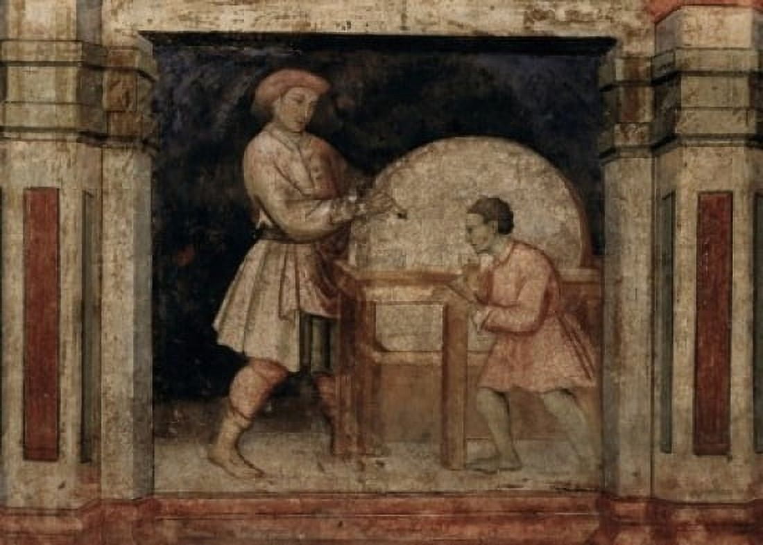 Grinder - The Working World Artist Unknown Fresco Palazzo della Ragione Padua Italy Canvas Art - (24 x 36)