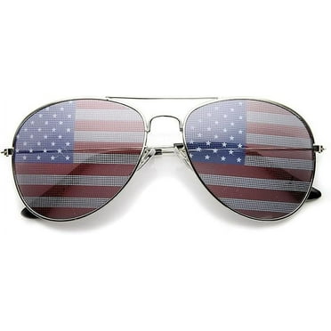 GrinderPUNCH 4 Pairs Adult Silver Frame Aviator Sunglasses, American Flag Print, Unisex, Patriot Mirror Lens