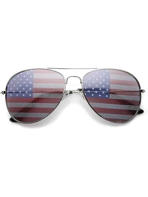 4 Pairs Adult Silver Frame Aviator Sunglasses, American Flag Print, Unisex, Patriot Mirror Lens