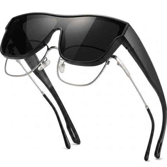 Grinderpunch Cover-Ups Black Fit Over Sunglasses - Wrap Around Sunglasses - People Who Wear Prescription Glasses in the Sun - Black