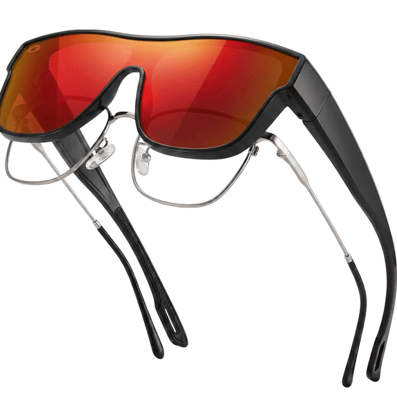 GRINDERPUNCH Cover-Ups Fit Over Sunglasses for Men and Women Who Wear Prescription Glasses, Black Frame - Red