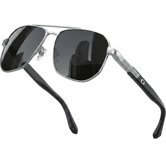 Grinderpunch Polarized Aviator Sunglasses Men Women Retro Vintage Square Pilot Sun Glasses UV400 Protection - Silver Black