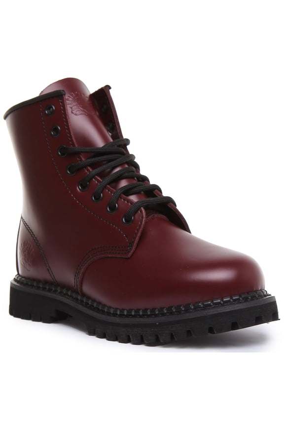 Cedric CS Unisex 8 Eyelet Lace Up Leather Ankle Boot In Cherry Size 7F