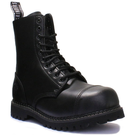 Grinders Stag CS Unisex 10 Eyelet Lace Up Steel Toe Leather Boots In Black Size 6F