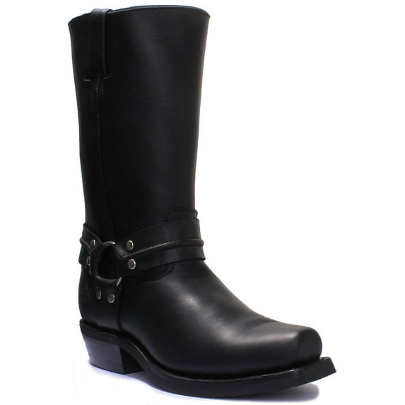 Grinders Unisex Black Western High Leather Boots- Renegade Hi