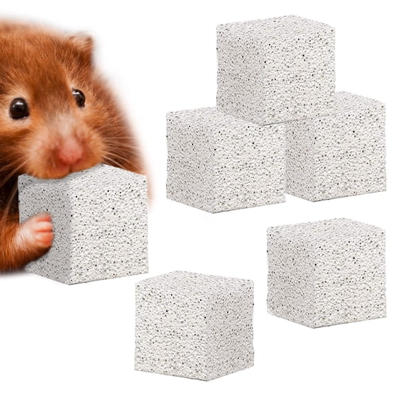 Grinding Stone for Small Pets, 1.6"x1.6"x1.6" Lava Rocks, Trims Pet Teeth, Smooths Claws, Adds Calcium to Diet, Chew Toys for Rabbits, Chinchillas, Hamsters & Guinea Pigs, 6pcs per Pack.