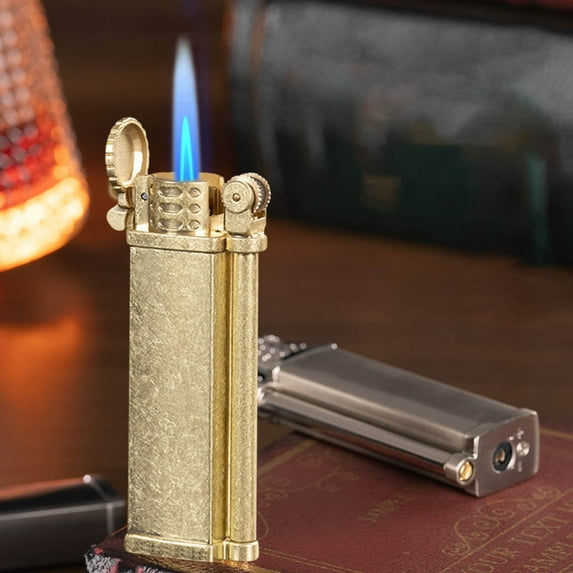 Grinding Wheel Ignition, Adjustable Windproof, Metal Butane Lighters, Portable Refillable Lighters for Outdoor Camping Hiking (Butane Not Included)