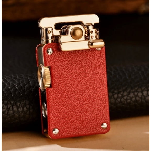 Grinding Wheel Windproof Kerosene Lighter with Engraved Leather Cover, Rocker Arm Design for Easy Ignition, Classic and Elegant Gift