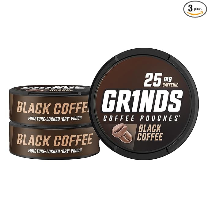 Grinds Black Coffee Pouches 3 Cans Tobacco Free, Nicotine Free