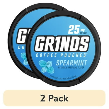 (2 pack) Grinds Coffee Pouches | 1 Can of Spearmint | Tobacco/Nicotine Free | 25 mg of Caffeine