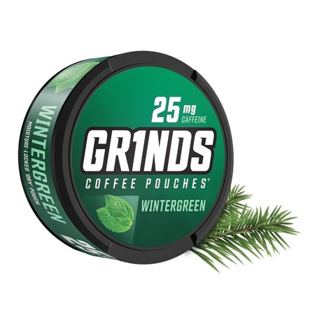 Grinds Coffee Pouches | 10 Cans of Wintergreen | Calorie Free Energy | 25 mg of Caffeine