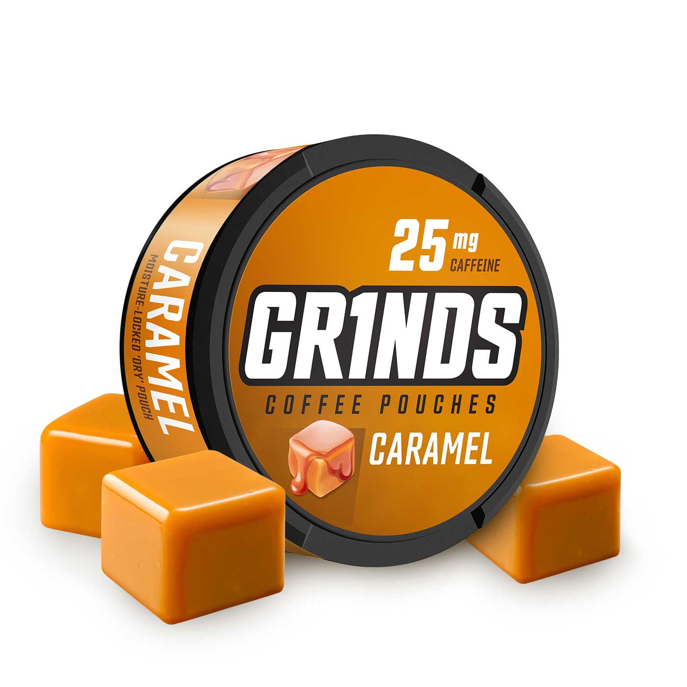 Grinds Coffee Pouches 3 Cans of Caramel Tobacco Free, Nicotine Free