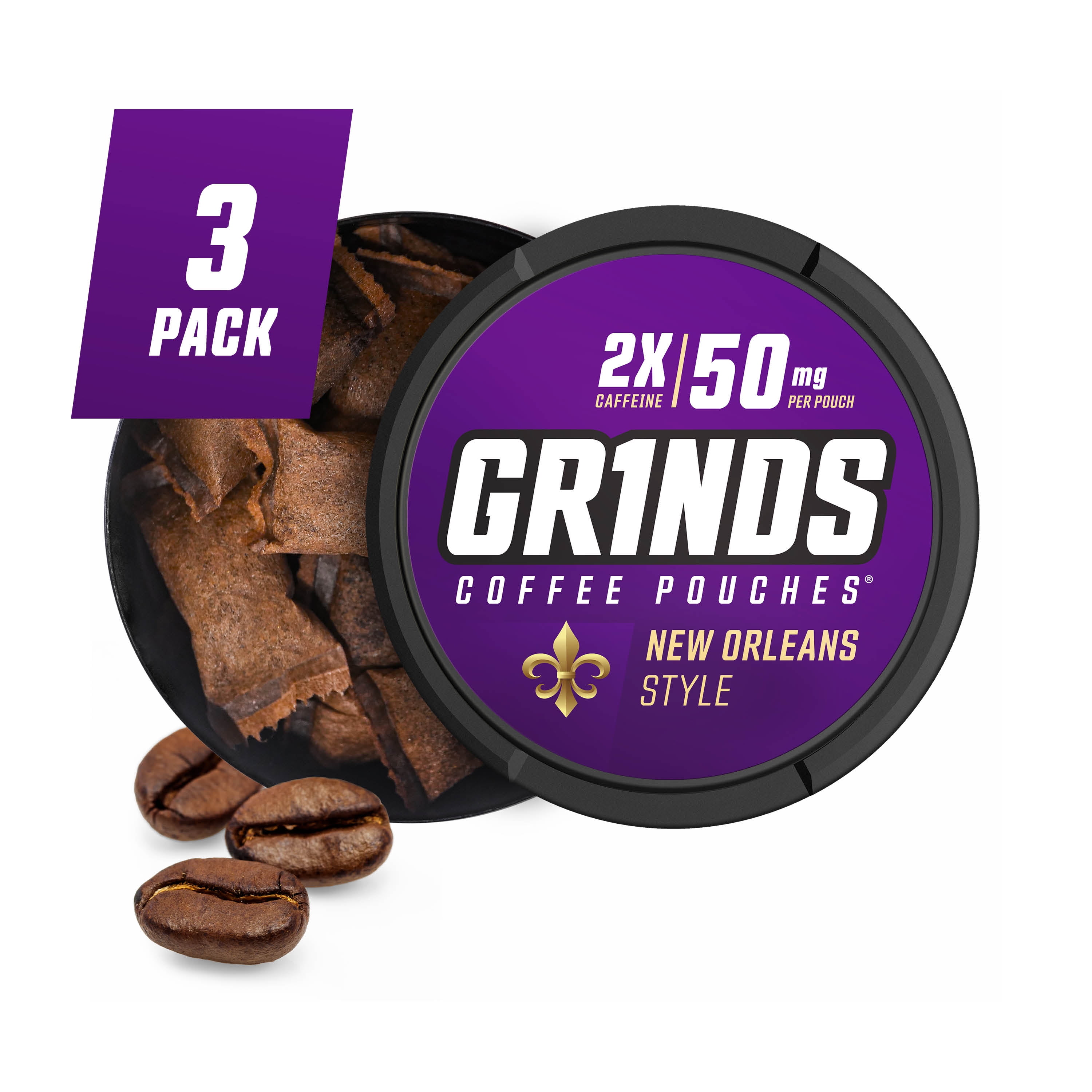 Grinds Coffee Pouches | 3 Cans of New Orleans Style | Tobacco/Nicotine