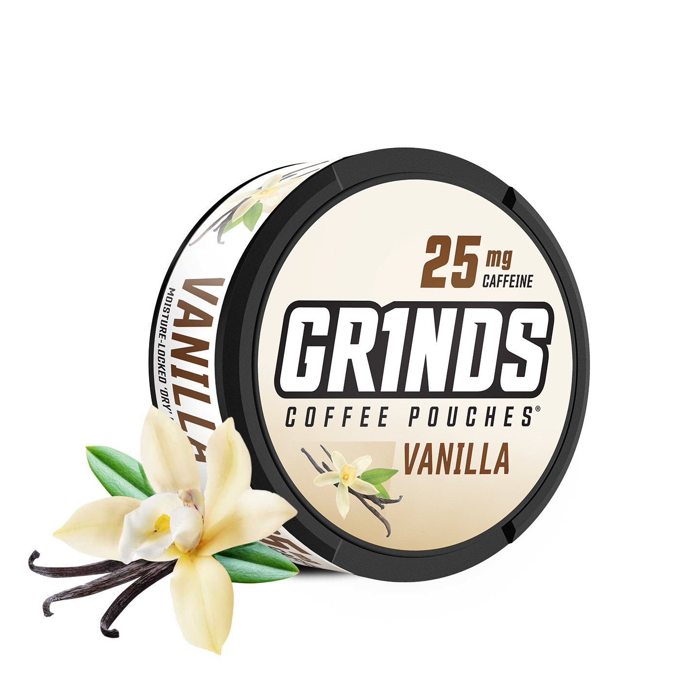 Grinds Coffee Pouches | 6 Cans of Vanilla | TobaccoNicotine Free | 25 mg of Caffeine