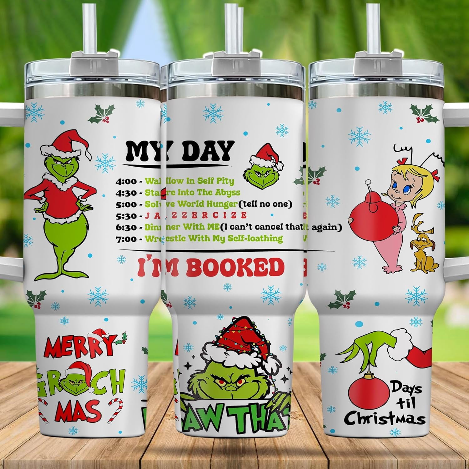 30oz Grinch Christmas Tumbler With Handle & 2 Straws - 304 Stainless Steel, Double Wall Vacuum Insulated