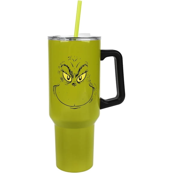 Grinh Grinning Face 40 Oz Green Stainless Steel Tumbler With Handle