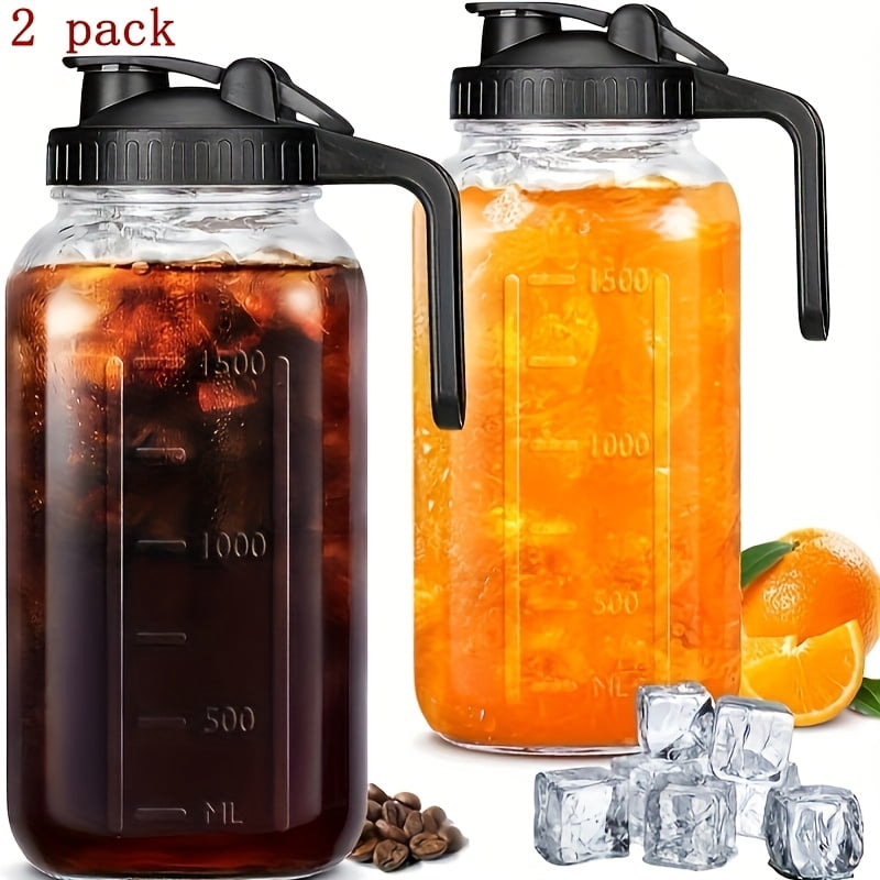 Grinkwell 64 oz Half Gallon Glass Mason Jar Pitcher with Handle & Leak-Proof Lid, BPA-Free Borosilicate Beverage Carafe