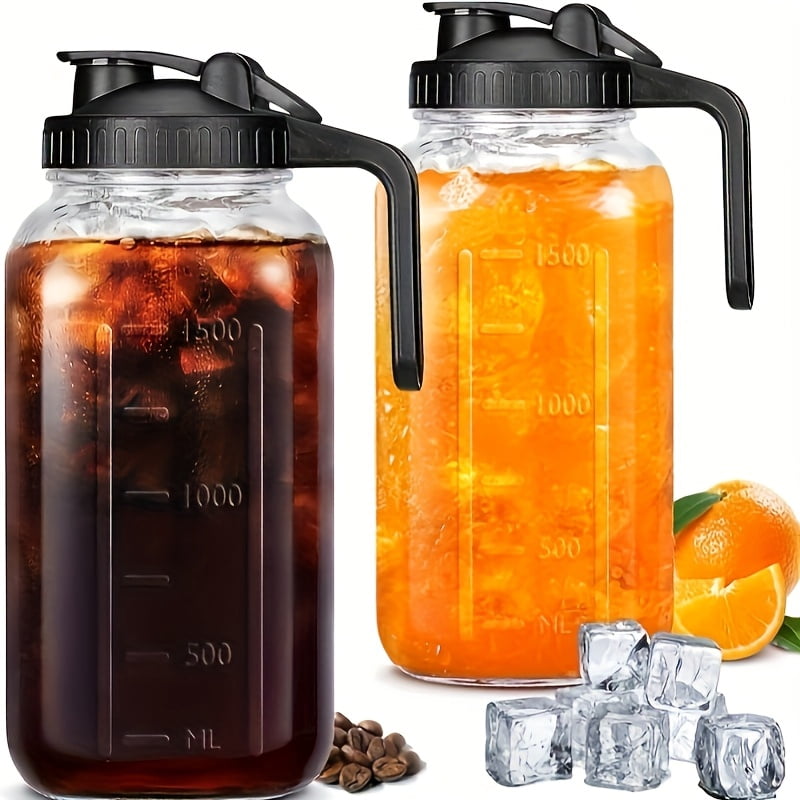 Grinkwell 64 oz Half Gallon Glass Mason Jar Pitcher with Handle & Leak-Proof Lid, BPA-Free Borosilicate Beverage Carafe