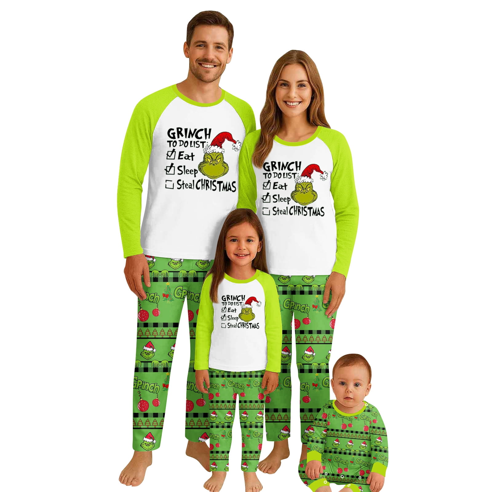 Grinnchy Matching Family Christmas Pajamas Sets, Cartoon Grinchy Theme ...