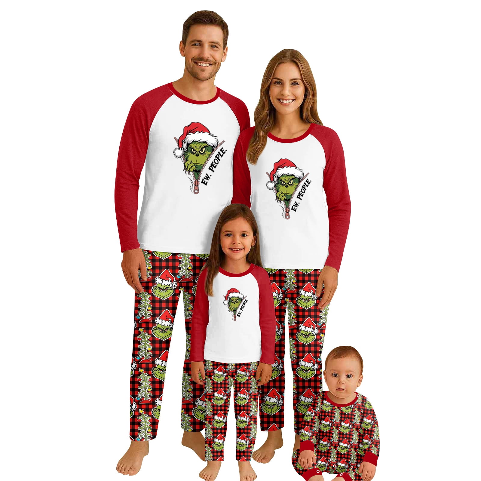 Grinnchy Matching Family Christmas Pajamas Sets, Cartoon Grinchy Theme ...