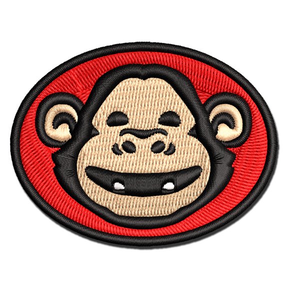 Grinning Chimpanzee Ape Monkey Face Applique Multi-Color Embroidered Hook & Loop Patch - 2.5 Inch Small
