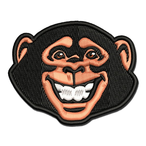 Grinning Chimpanzee Monkey Applique Multi-Color Embroidered Hook & Loop Patch - 3.5 Inch Large